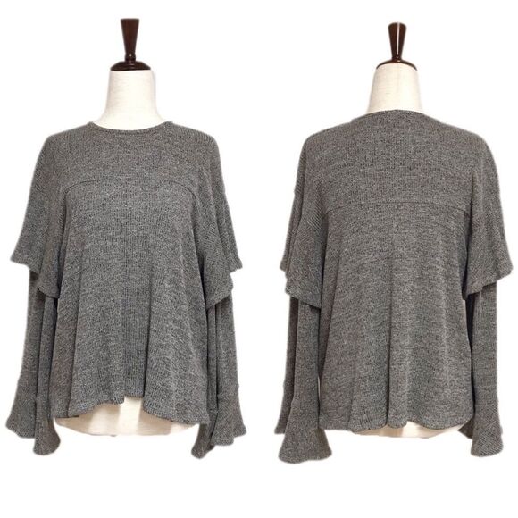 RACHEL PALLY Metallic Ruffle Sweater Top Flare Sleeve Gray Pewter‎ Small New - Picture 1 of 12